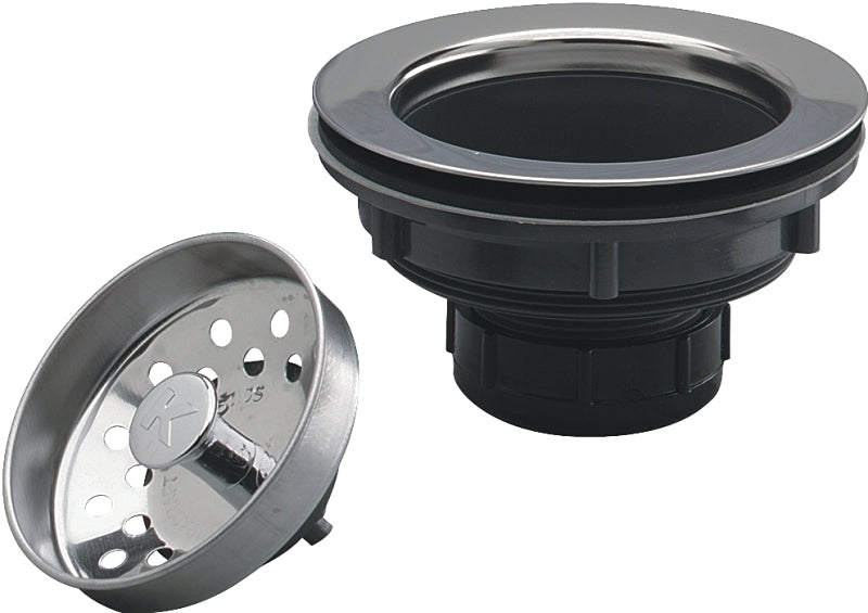 Keeney 250SS Basket Strainer with Fixed Post, 4-3/8 in Dia, Plastic, 3-1/8 in Dia Mesh, For: 3-1/2 in Dia Opening Sink