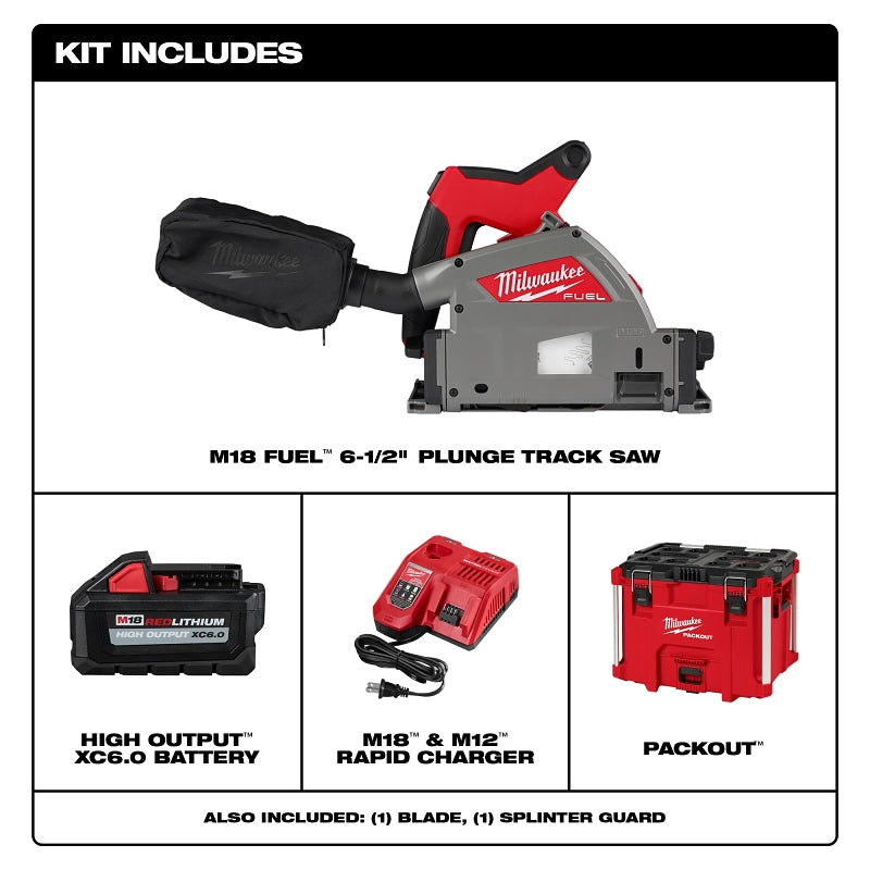 Milwaukee M18 FUEL 2831-21 Plunge Track Saw Kit, Battery Included, 18 V, 6 Ah, 6-1/2 in Dia Saw Blade, 48 deg Bevel