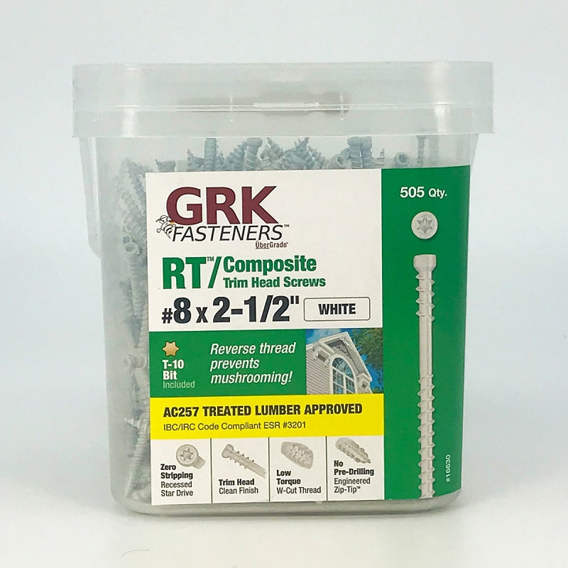 GRK Fasteners RT Series 16630 Screw, #8 Thread, 2-1/2 in L, Reverse Thread, Trim Head, Star Drive, Steel, 505 PAIL