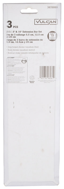 Vulcan TS-3PC-EB1/2 Extension Bar Set, 2-1/2 in L, Chrome