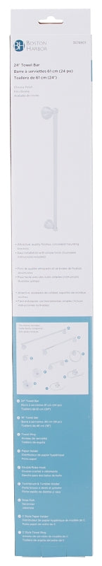 Boston Harbor L5024-26-103L Towel Bar, 24 in L Rod, Chrome, Surface