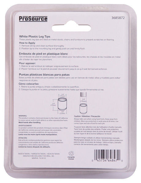 ProSource FE-50613-PS Furniture Leg Tip, Round, Plastic, White, 3/4 in Dia, 3/4 in H