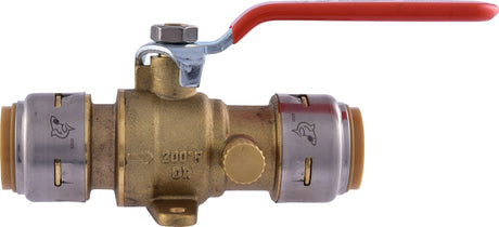 SharkBite UR24616A Ball Valve with Drain and Mounting Tab, 3/4 in Connection, Push-Fit, 250 psi Pressure, Brass Body