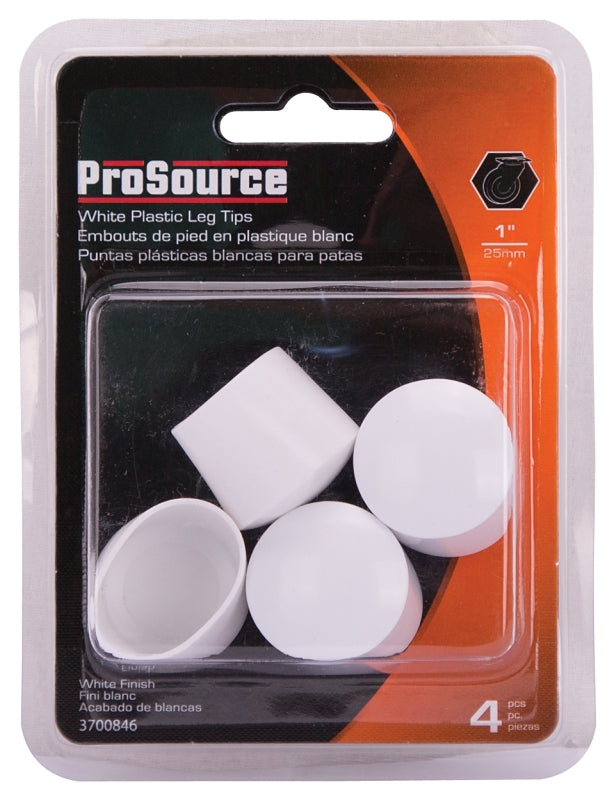 ProSource FE-50615-PS Furniture Leg Tip, Round, Plastic, White, 1 in Dia, 1 in H