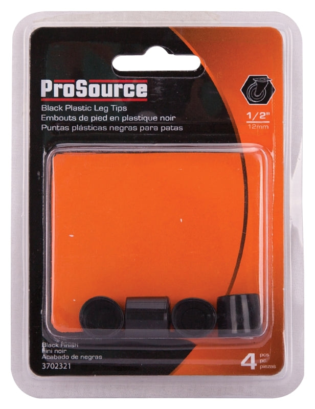 ProSource FE-50601-PS Furniture Leg Tip, Round, Plastic, Black, 1/2 in Dia, 5/8 in H