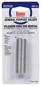 Oatey 53174 Acid Core Wire Solder, 1-1/2 oz Carded, Solid, Silver, 450 to 464 deg F Melting Point