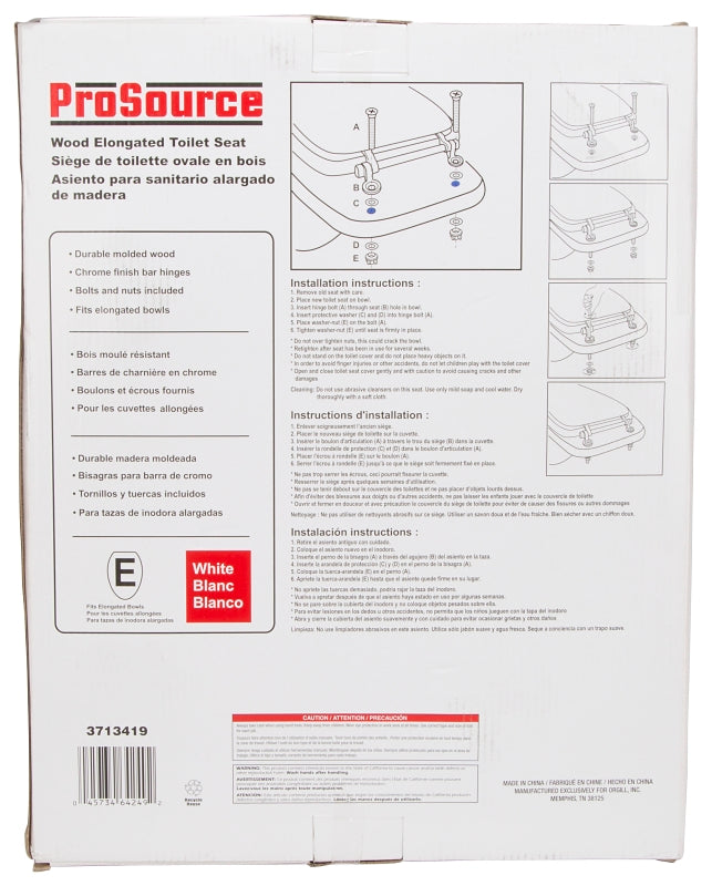 ProSource T-19WMC Toilet Seat, Elongated, MDF Molded Fiberboard, White, Bar Hinge