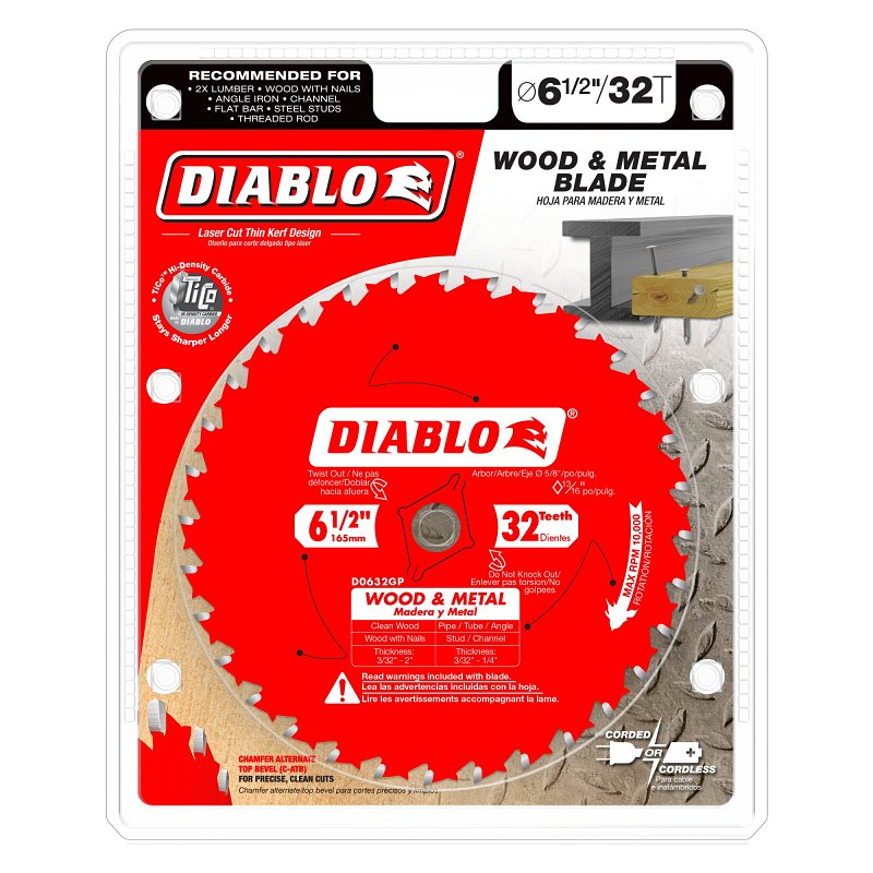 Diablo D0632GPX Circular Saw Blade, 6-1/2 in Dia, 5/8 in Arbor, 32-Teeth, TiCo Cutting Edge