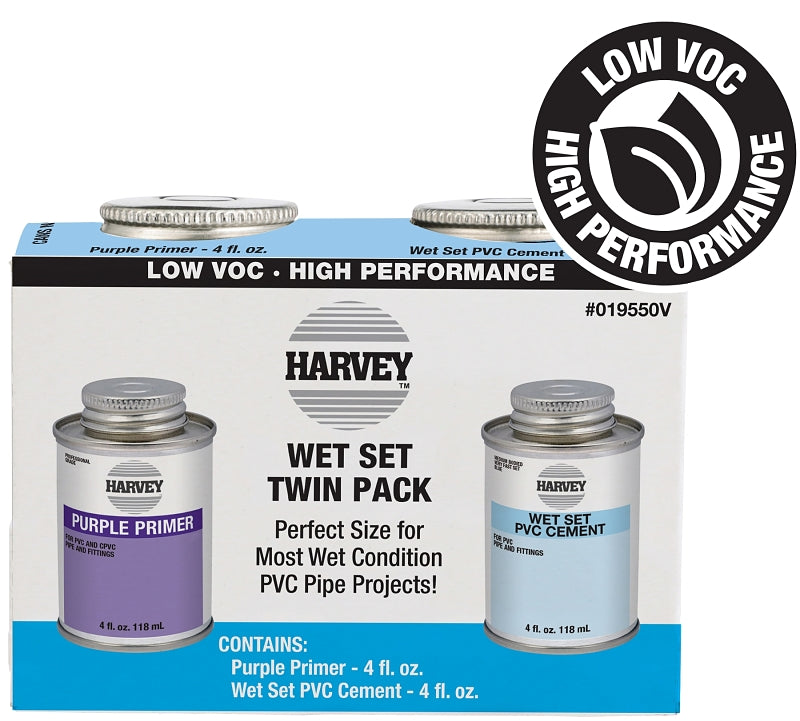 Harvey 19550V PVC Cement and Primer Kit, 4 oz Can, Liquid, Clear/Purple