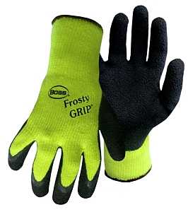 Boss 8439NX Work Gloves, XL, 12 in L, Knit Wrist Cuff, Acrylic/Latex, Black/Hi-Viz Green