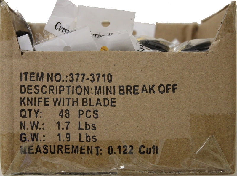 Vulcan TGE-SK11 Utility Knife, 3-1/4 in L Blade, 9 mm W Blade, Carbon Steel Blade, Ergonomic Grip Handle, Yellow Handle, Pack of 48