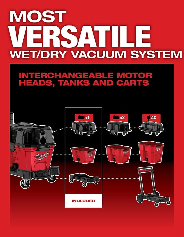 Milwaukee M18 FUEL 0910-20 Wet/Dry Vacuum, 6 gal, 87 cfm Air, Cartridge, 18 V