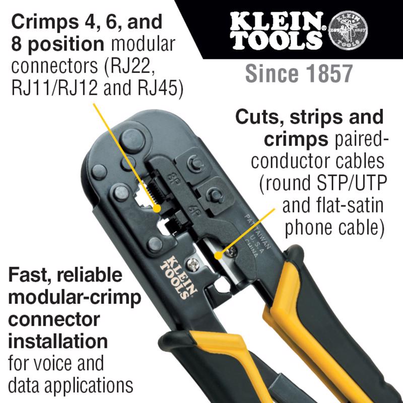 Klein Tools 7.5 in. Modular Crimper Black/Yellow 1 pk