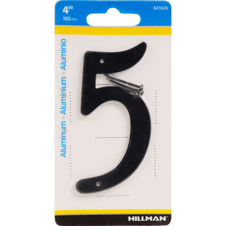 HILLMAN 4 in. Black Aluminum Nail-On Number 5 1 pc, Pack of 3