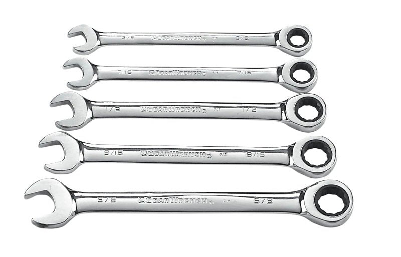 GearWrench 93005 Wrench Set, 5-Piece, Alloy Steel, Chrome, Specifications: SAE Measurement, 12-Point Drive Type