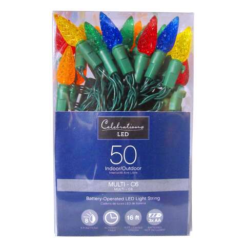 Celebrations Blue LED C6 Multicolored 50 ct String Christmas Lights 16 ft.