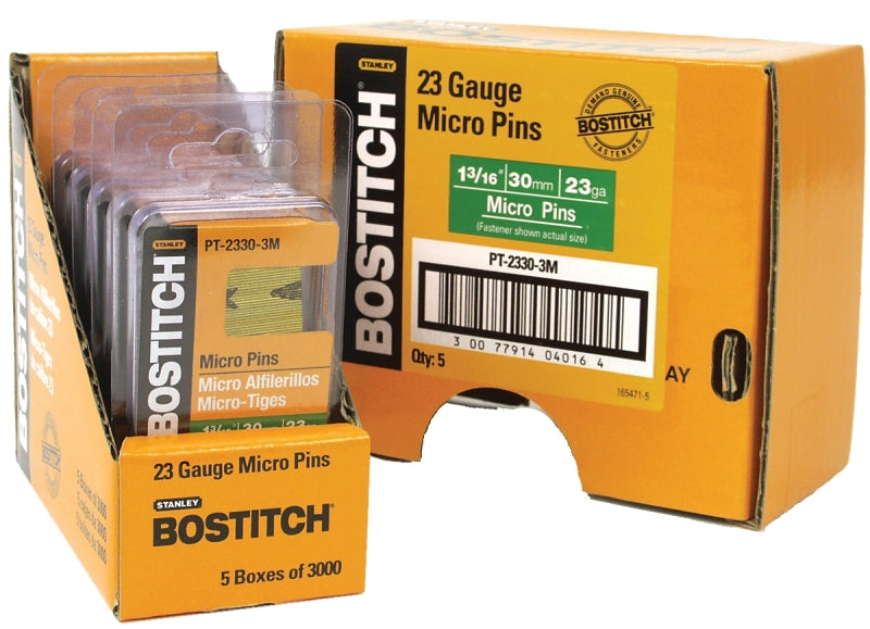 Bostitch PT-2332-3M Pin Nail, 0.64 in Dia, 1-1/4 in L, 23 ga Thick, Steel, Bright