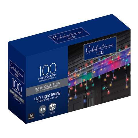 Celebrations Blue LED Mini Multicolored 100 ct Icicle Christmas Lights 5.67 ft., Pack of 12