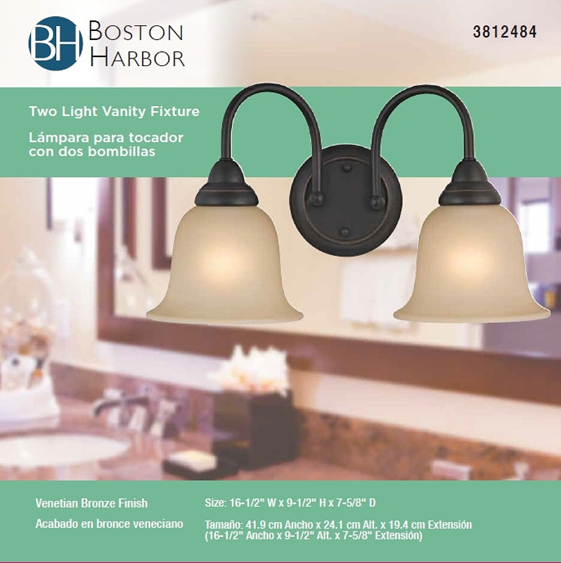 Boston Harbor LYB130928-2VL-VB Vanity Light Fixture, 60 W, 2-Lamp, A19 or CFL Lamp, Steel Fixture
