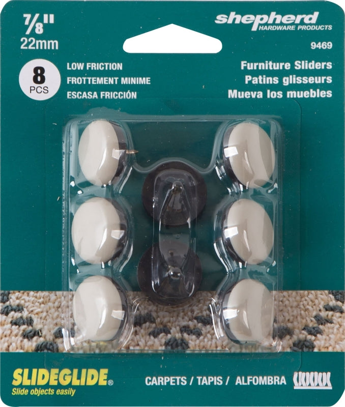 Shepherd Hardware 9469 Furniture Pad, Round, 7/8 in Dimensions, Polyethylene, Black/Tan, 8 PK