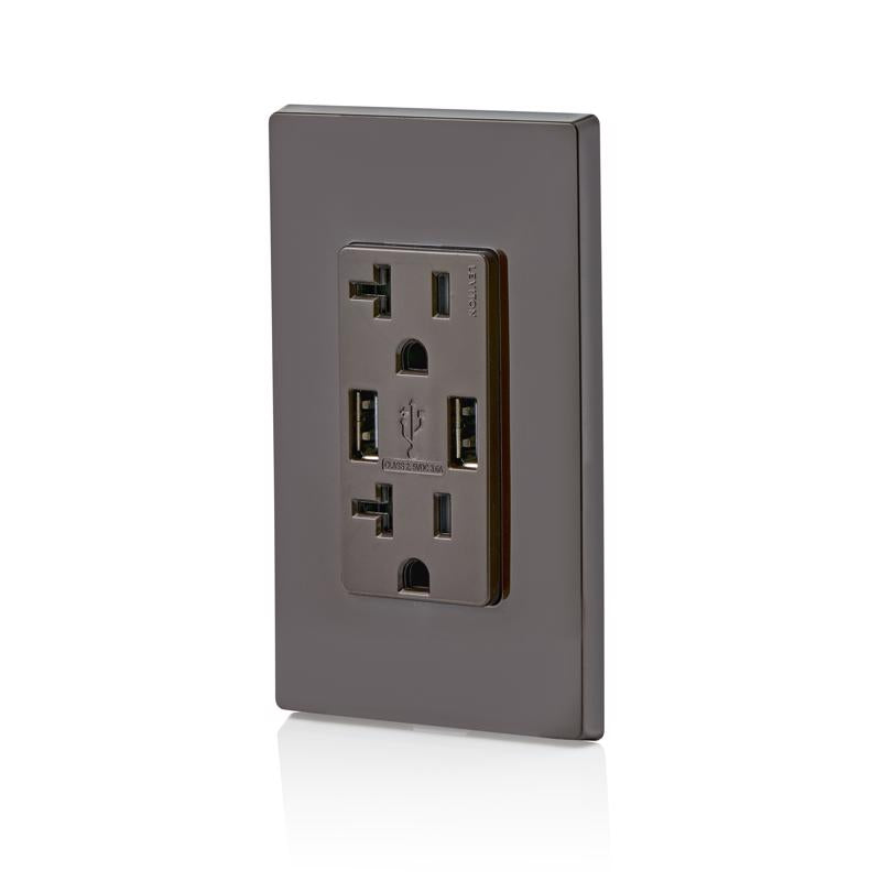 Leviton Decora 20 amps 125 V Brown Outlet and USB Charger 5-20R 1 pk