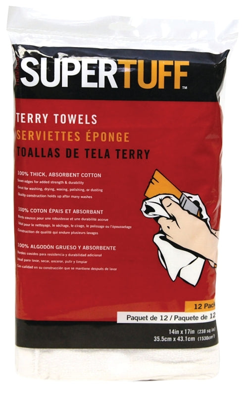 Trimaco SuperTuff 10750 Terry Towel, White, 17 in L, Cotton