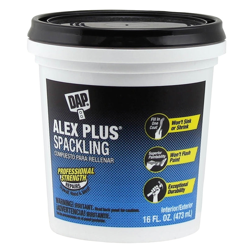DAP 18745 Spackling, Latex, Oil Base, White, 16 fl-oz Tub
