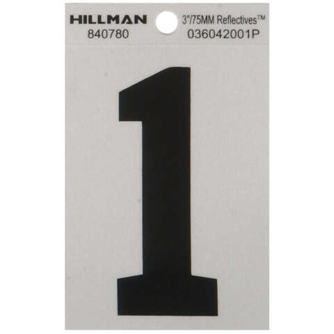 HILLMAN 3 in. Reflective Black Vinyl Self-Adhesive Number 1 1 pc, Pack of 6