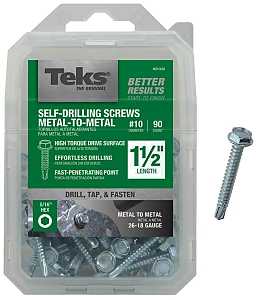 Teks 21332 Screw, #10 Thread, 1-1/2 in L, Coarse Thread, Hex Drive, Self-Drilling, Self-Tapping Point, Steel, Zinc