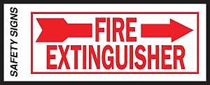 Hy-Ko FE-2R Safety Sign, Fire Extinguisher Right Arrow, Red Legend, Vinyl, 10 in W x 4 in H Dimensions