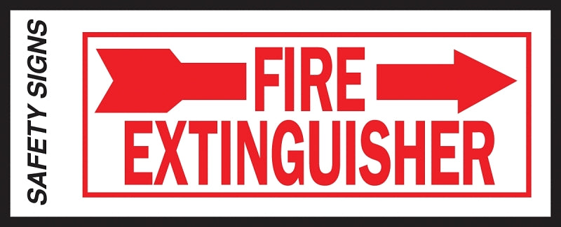 Hy-Ko FE-2R Safety Sign, Fire Extinguisher Right Arrow, Red Legend, Vinyl, 10 in W x 4 in H Dimensions