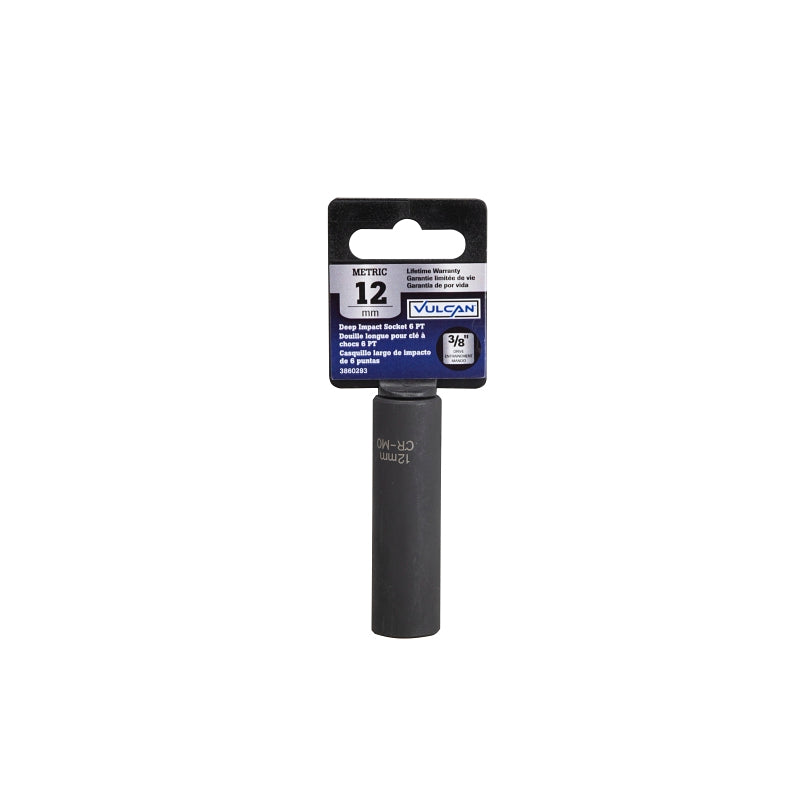 Vulcan MT6580142 Deep Impact Socket, 12 mm Socket, 3/8 in Drive, Deep Drive, 6-Point, Chrome Molybdenum Steel