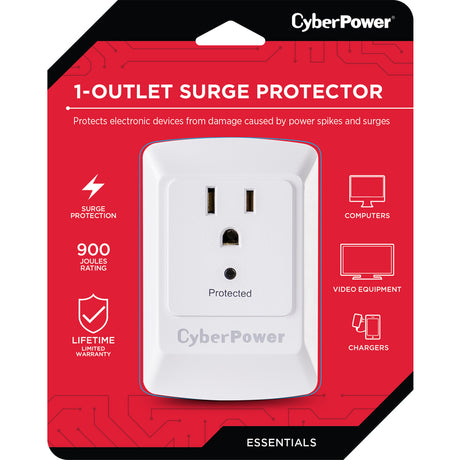 CyberPower Essential 0 ft. L 1 outlets Wall Tap White 900 J