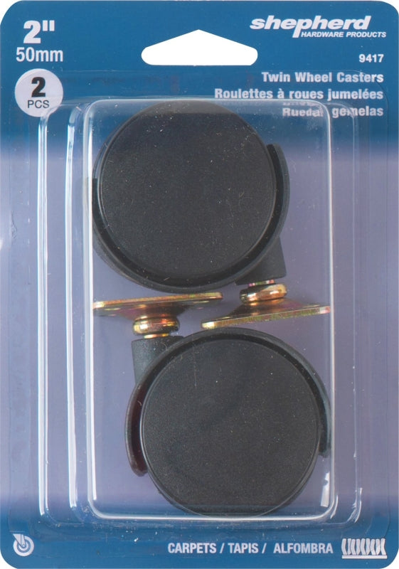 Shepherd Hardware 9417 Swivel Caster, 2 in Dia Wheel, Nylon/Urethane Wheel, Black, 75 lb