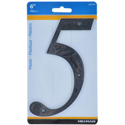 HILLMAN 6 in. Black Plastic Nail-On Number 5 1 pc, Pack of 3