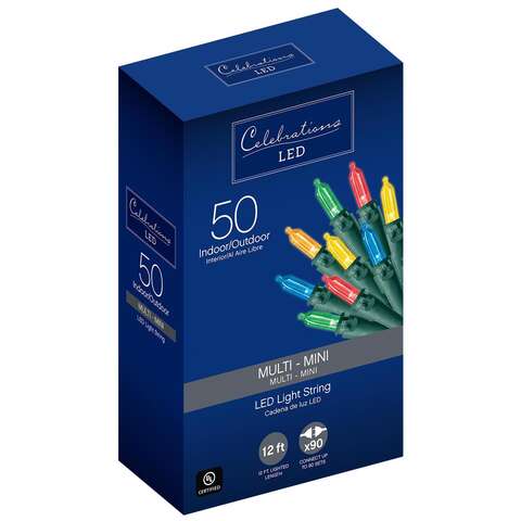 Celebrations Blue LED Mini Multicolored 50 ct String Christmas Lights 12 ft., Pack of 12