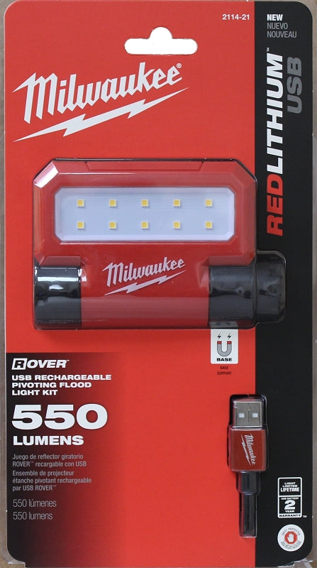 Milwaukee ROVER 2114-21 Flood Light, 10-Lamp, LED Lamp, White Light, 550 Lumens, Plastic Fixture