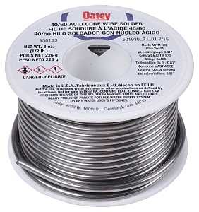 Oatey 50193 Acid Core Wire Solder, 1/2 lb, Solid, Silver, 360 to 460 deg F Melting Point