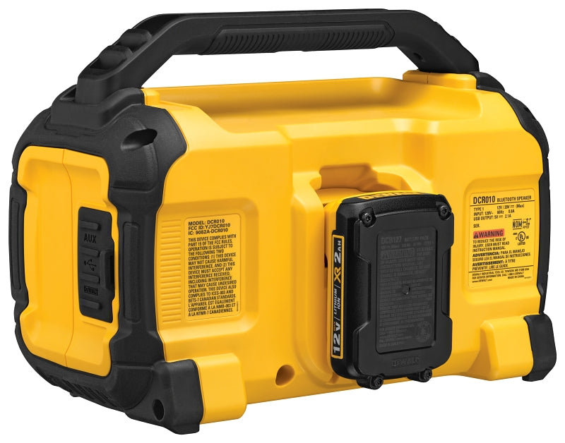 DEWALT DCR010 Bluetooth Speaker, Tool Only, 20 V, Bluetooth, 15 hr Battery Life, 100 ft Connectivity Range