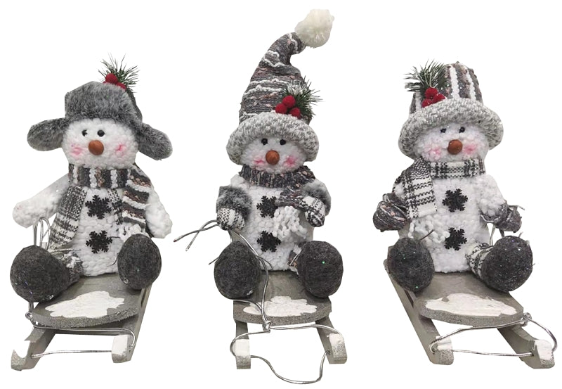 Hometown Holidays Plush Snowman On Sled Toy, Assorted, 10 in, Pack of 12