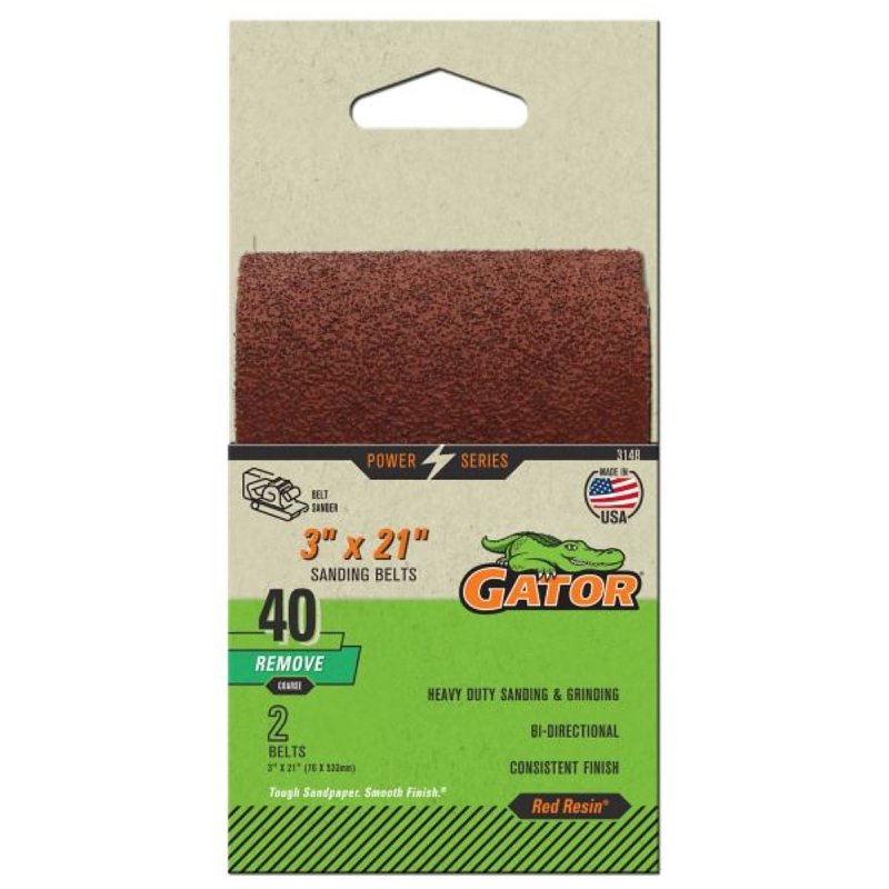 Gator 3148 Sanding Belt, 3 in W, 21 in L, 40 Grit, Extra Coarse, Aluminum Oxide Abrasive