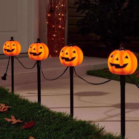 Celebrations Halloween Clear 4 in. Incandescent Pumpkin Pathway Decor, Pack of 6