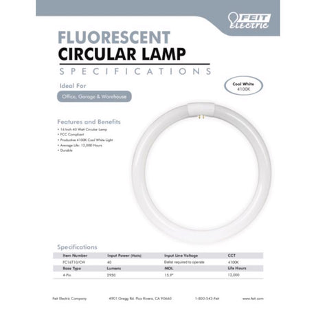 Feit Legacy Bulbs 40 W T9 15.9 in. D X 15.9 in. L Fluorescent Bulb Cool White Circular 4100 K 1 pk
