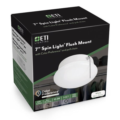 ETI 3.58 in. H X 7 in. W X 7 in. L White LED Ceiling Spin Light