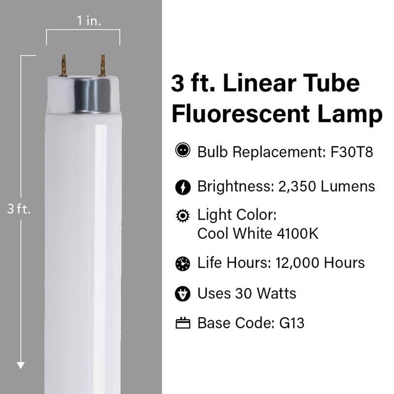 Feit Legacy Bulbs 30 W T8 1 in. D X 35.6 in. L Fluorescent Bulb Cool White Linear 4100 K 1 pk, Pack of 6