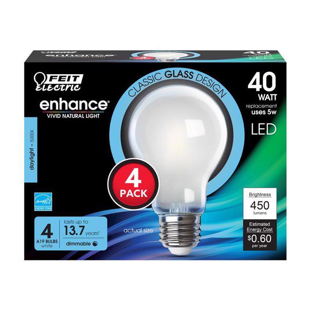 Feit Enhance A19 E26 (Medium) LED Bulb Daylight 40 Watt Equivalence 4 pk