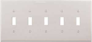 Eaton Wiring Devices PJ5W Wallplate, 10-1/2 in L, 4.88 in W, 5 -Gang, Polycarbonate, White, High-Gloss