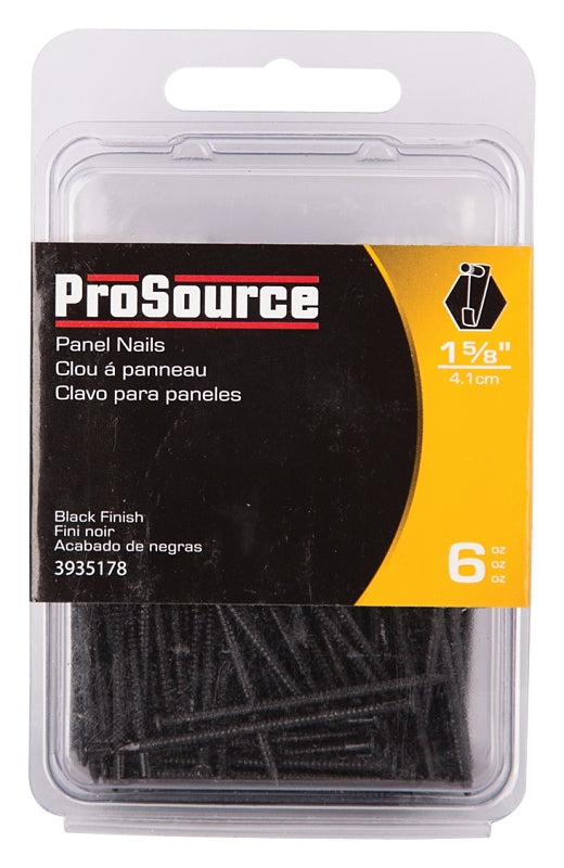 ProSource NTP-083-PS Panel Nail, 15D, 1-5/8 in L, Steel, Painted, Flat Head, Ring Shank, Black, 171 lb, Pack of 5
