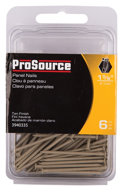 ProSource NTP-085-PS Panel Nail, 15D, 1-5/8 in L, Steel, Painted, Flat Head, Ring Shank, Tan, 171 lb, Pack of 5