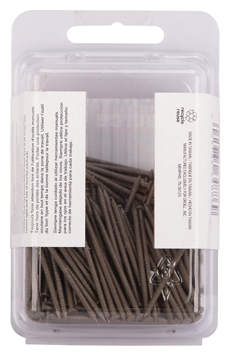 ProSource NTP-091-PS Panel Nail, 15D, 1-5/8 in L, Steel, Painted, Flat Head, Ring Shank, Dark Oak, 171 lb, Pack of 5